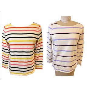 Talbots Striped Cotton Multicolor Long Sleeve Boatneck Pullover Shirt LP Set of